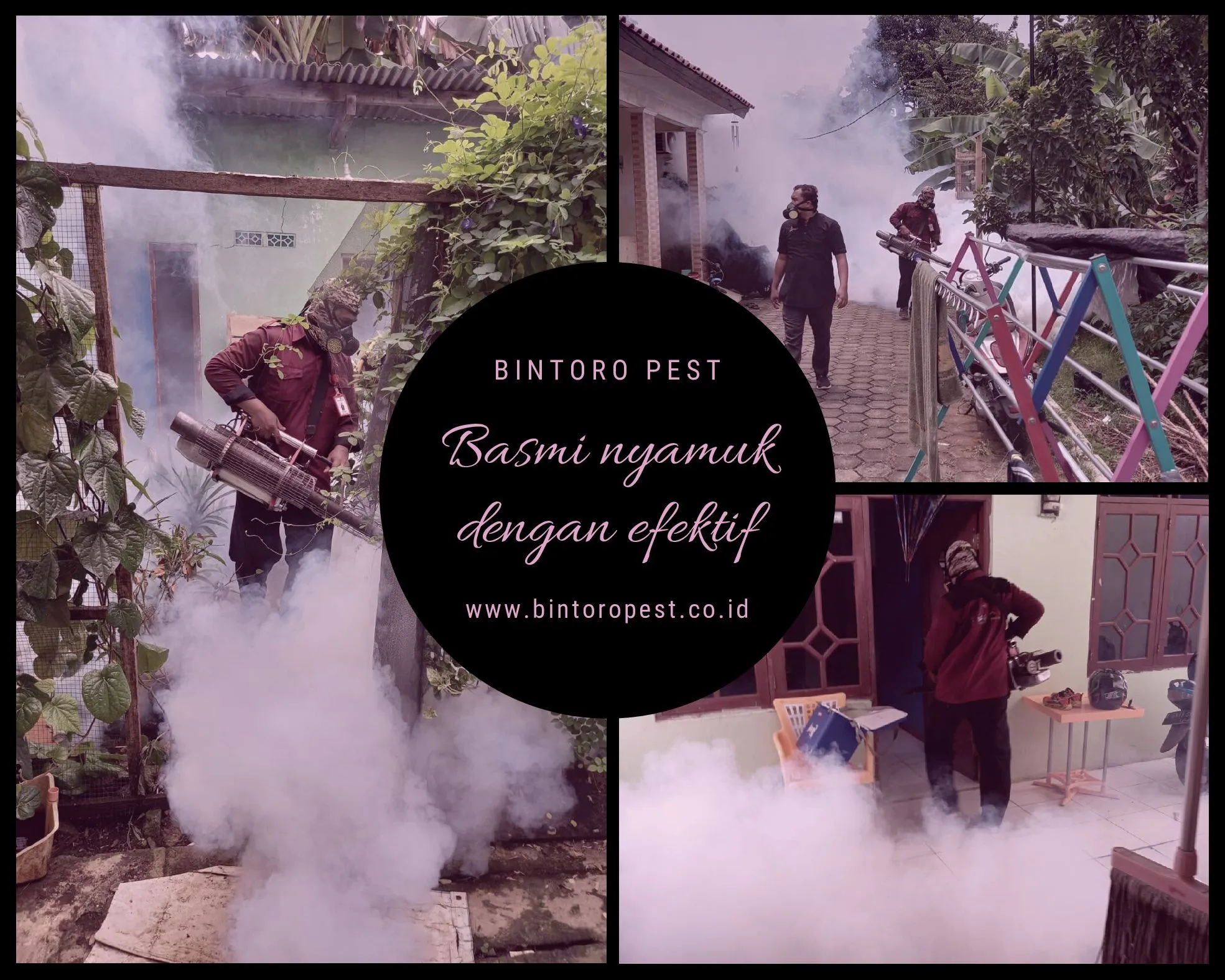 Tim Bintoro Pest melakukan fogging nyamuk di perumahan warga Jagakarsa